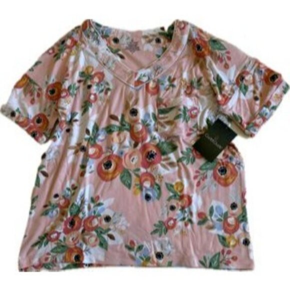 NWT - CUDDLE DUDS Short Sleeve V-Neck Top with Short Pajama Set - Size S - Peach - Picture 5 of 7